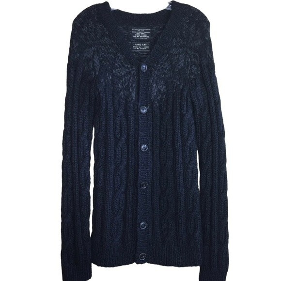 ALLSAINTS SPITALFIELDS Chunky Knit Button Down Norwegian Inspired Cardigan Sz.S - Picture 2 of 10